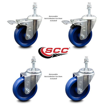 Service Caster 4 Inch Solid Polyurethane Swivel 10mm Stem Caster Total Lock Brake SCC, 2PK SCC-TSTTL20S414-SPUS-M1015-2-S-2